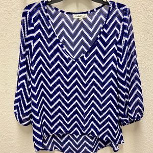 Blue & white sheer blouse by Wishful Park | Size S